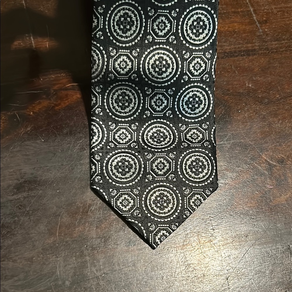 Paul Fredrick Black and Gray Circular Pattern Tie